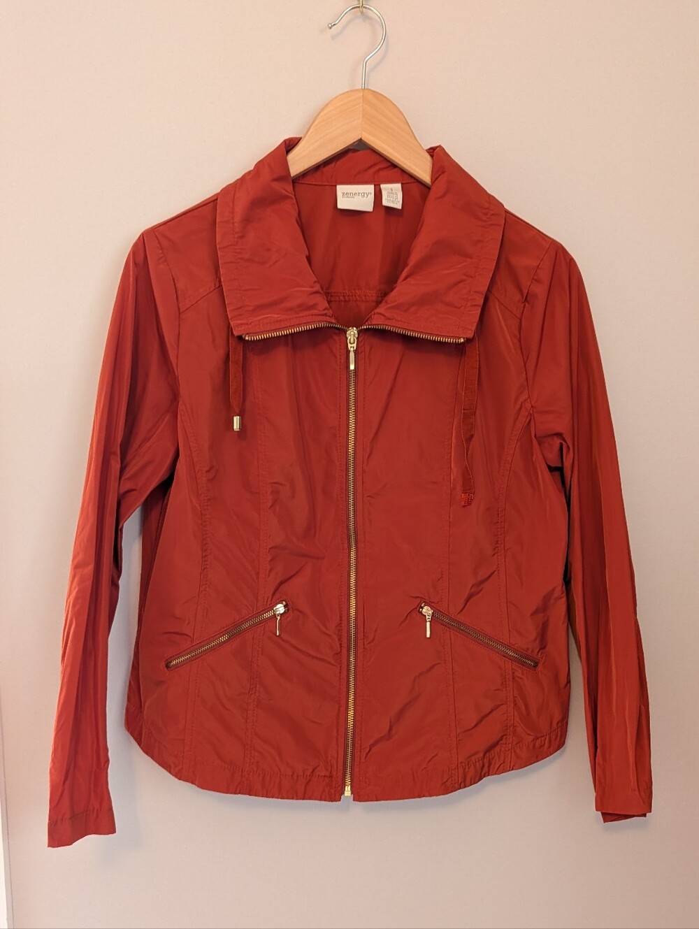 Zenergy Chico's Zip Rain Jacket Rust Terracotta Gold Zip Size 1 (US M/8-10)